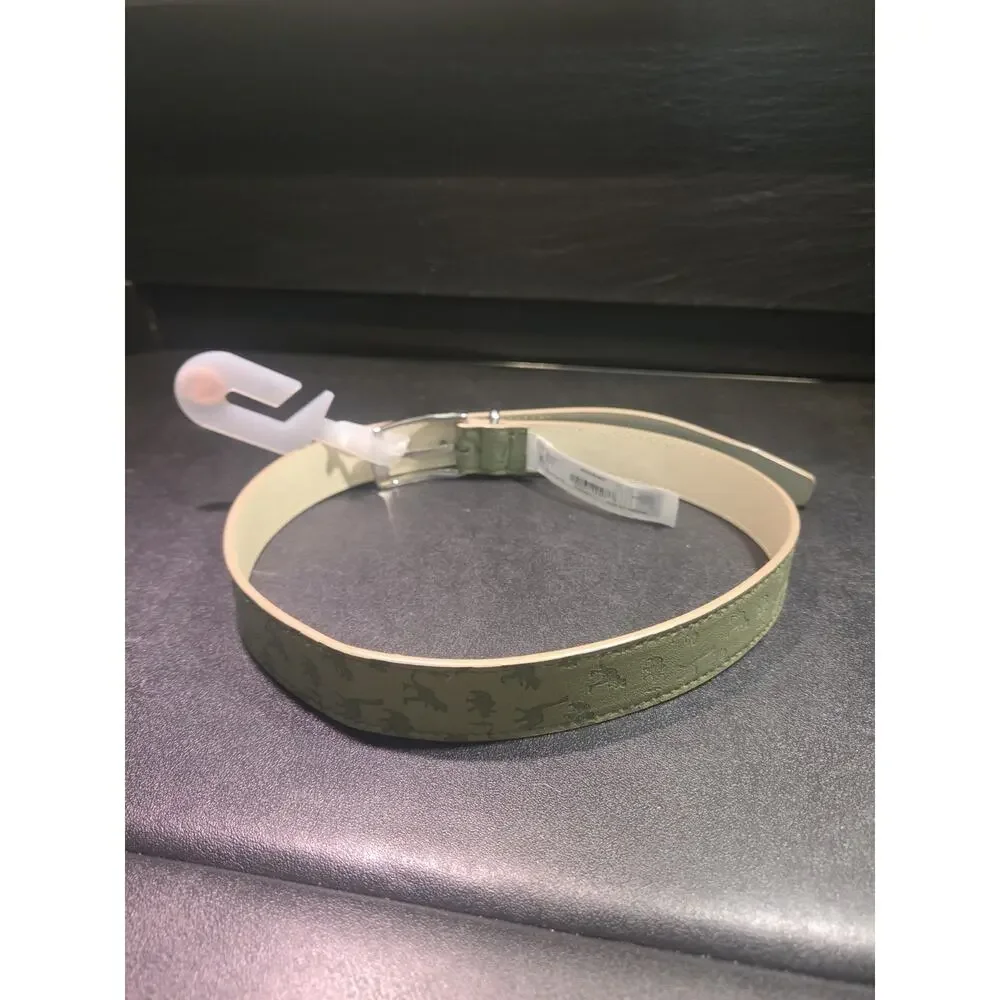 Wonder Nation Dinosaur Belt Green Embossed Dino T-Rex Silver Buckle Size M NWT